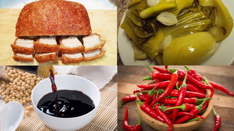 Ingredients for roasted pork with pickled mustard greens