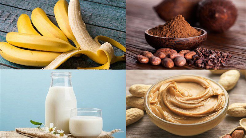 Ingredients for banana cocoa smoothie