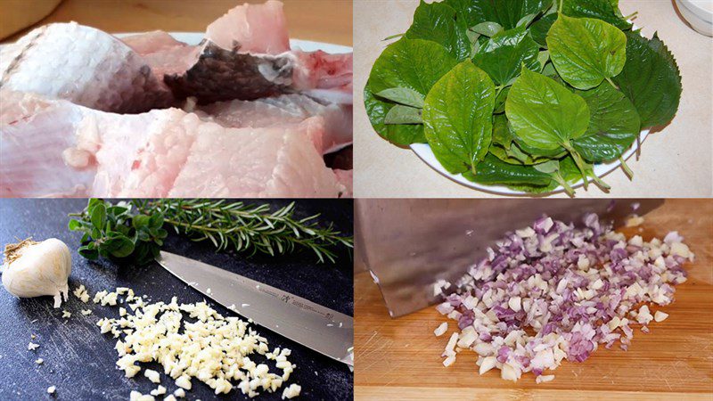 Ingredients for the dish of fish rolled in wild betel leaves and frog rolled in wild betel leaves