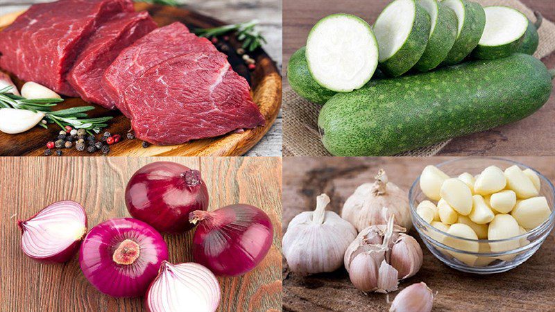 Ingredients for beef pumpkin soup