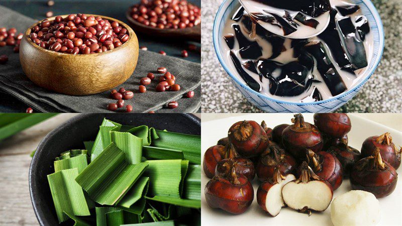 Ingredients for red bean dessert with grass jelly