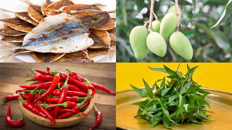 Ingredients for dried fish mango salad