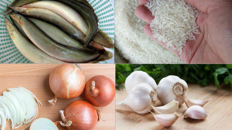 Ingredients for eel porridge dish