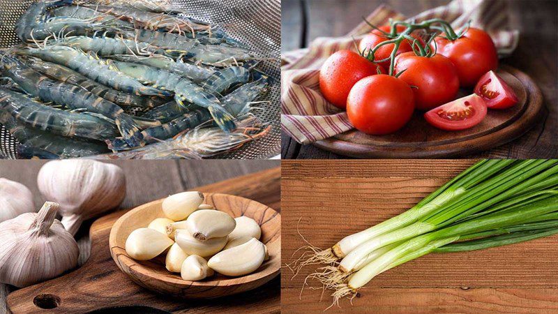 Ingredients for shrimp in tomato sauce