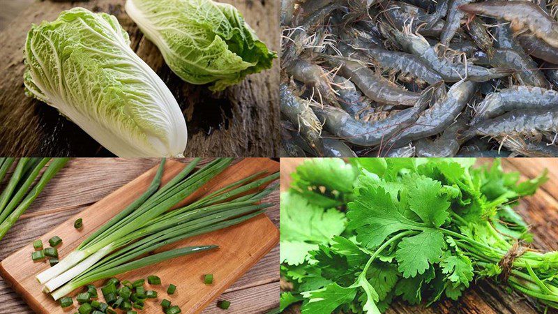 Ingredients for fresh shrimp napa cabbage soup