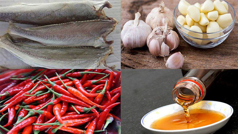 Ingredients for garlic chili fried dry fish