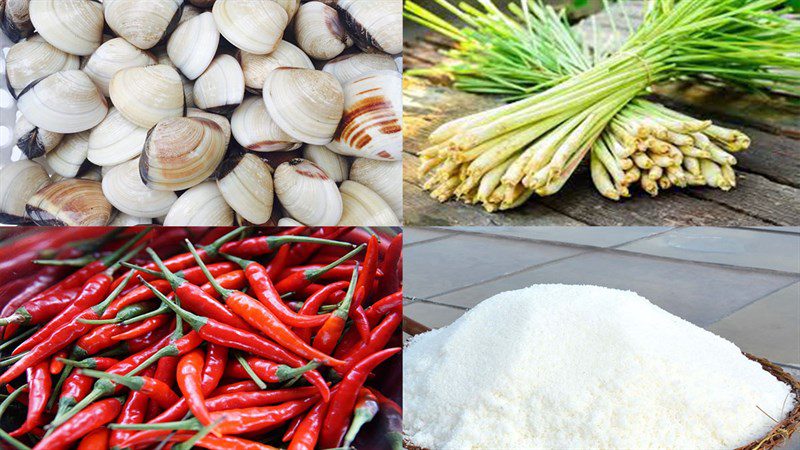 Ingredients for steamed clams with lemongrass, steamed clams with 2 shells