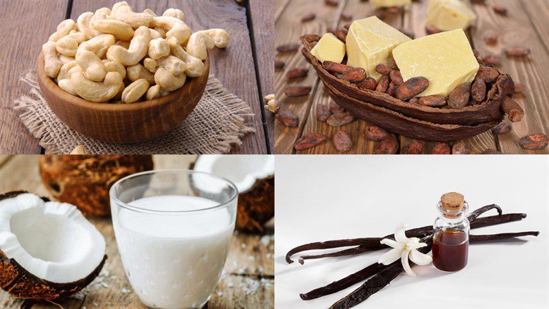 Ingredients for cashew nut coconut milk ice cream, black sesame cashew nut ice cream