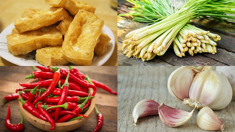Ingredients for stir-fried tofu with lemongrass and chili