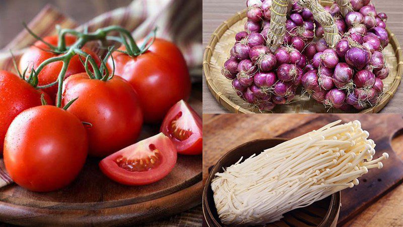 Ingredients for enoki mushroom tomato soup