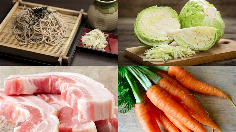 Ingredients for the dish 2 ways to make stir-fried soba noodles