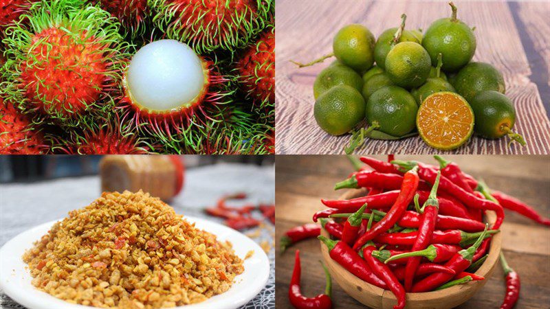 Ingredients for the dish of rambutan mixed with calamondin salt