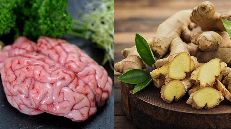 Ingredients for the dish 2 ways to make steamed pig brain with ginger and steamed pig brain with mugwort