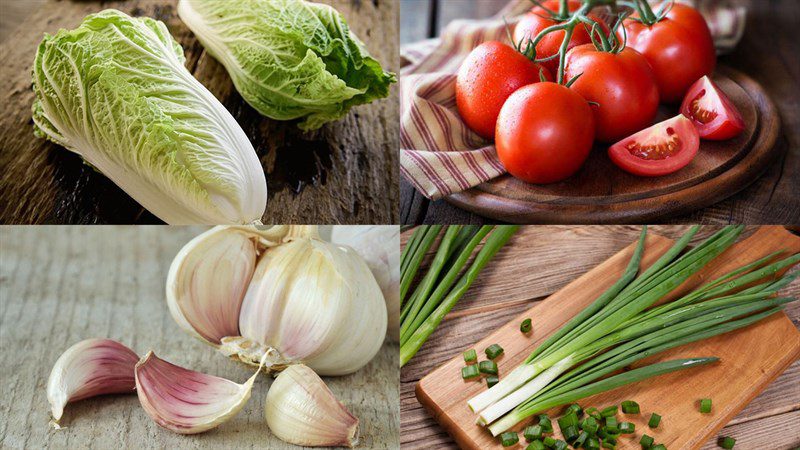 Ingredients for tomato napa cabbage soup