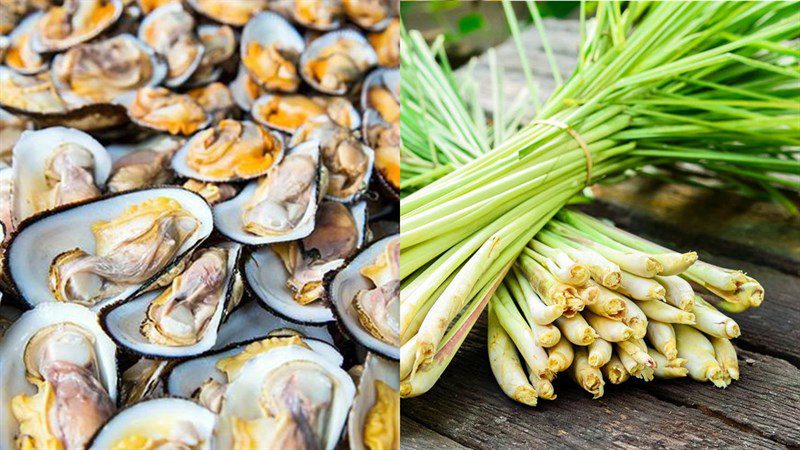 Ingredients for steamed clam dish with lemongrass