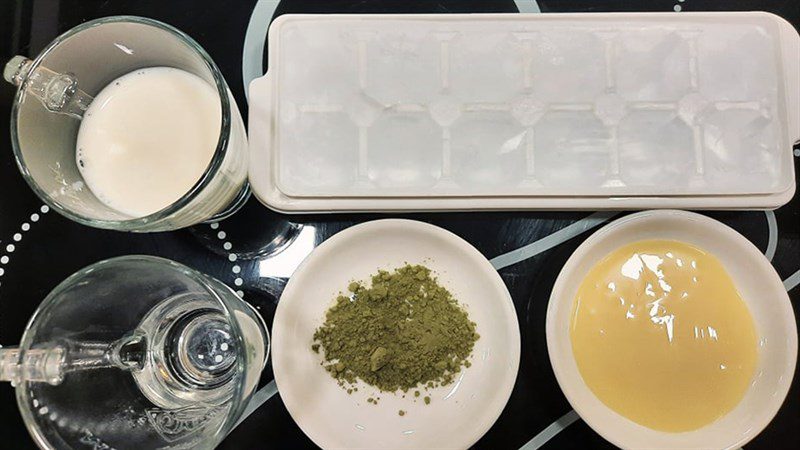 Ingredients for iced matcha latte