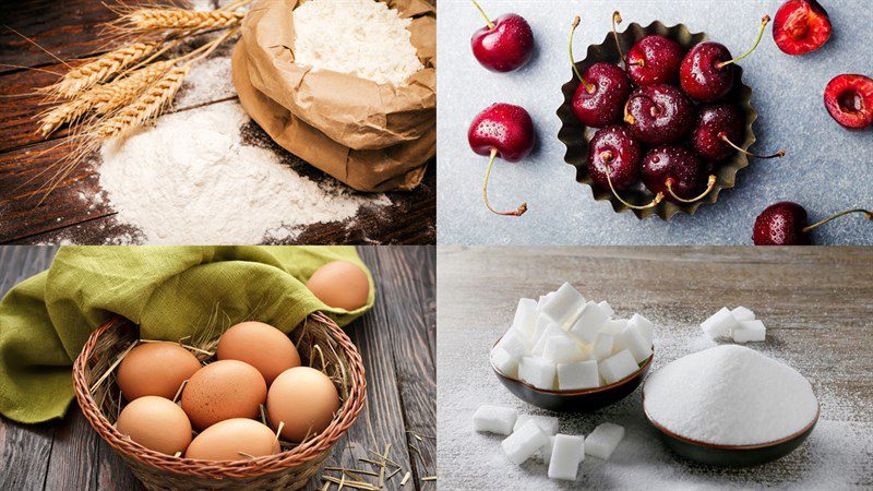 Ingredients for cherry vanilla pudding dish