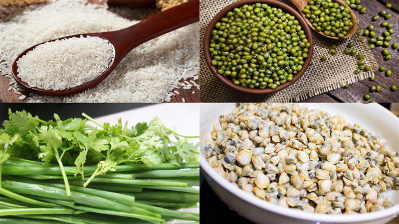 Ingredients for spicy clam porridge with mung beans