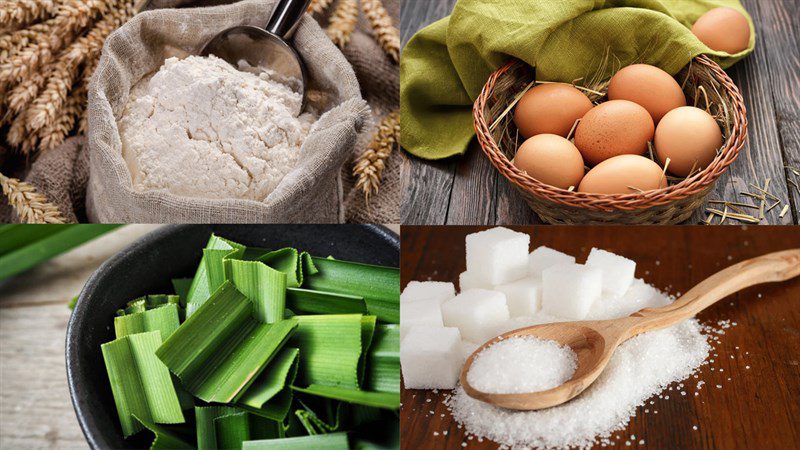 Ingredients for honeycomb pancakes with pandan leaves - waffle