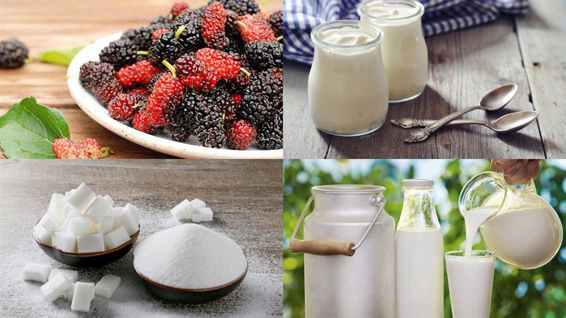 Ingredients for mulberry yogurt - yaourt dâu tằm