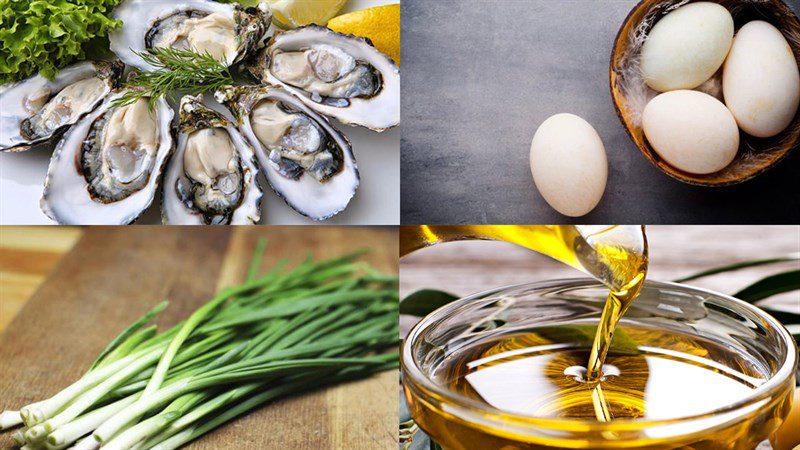 Ingredients for fried egg oysters, fried egg oysters with sticky rice