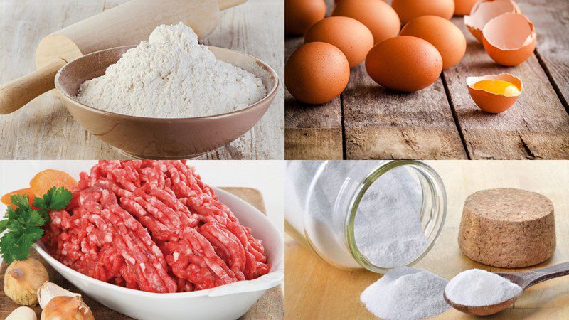 Ingredients for bao buns made from flour and baking powder