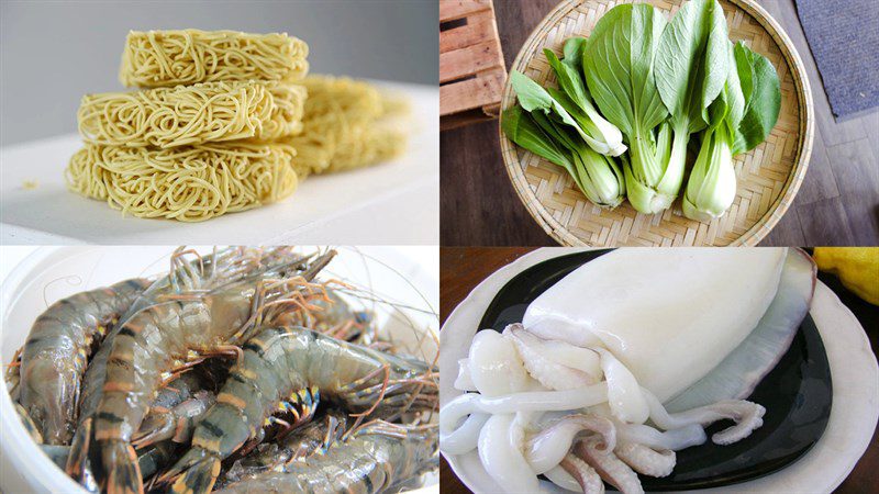 Ingredients for the seafood fried noodles dish