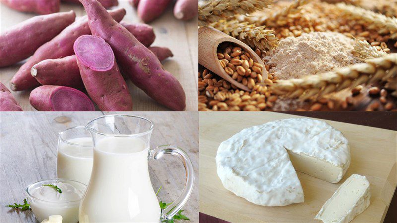 Ingredients for sweet potato cheese cakes made with an air fryer