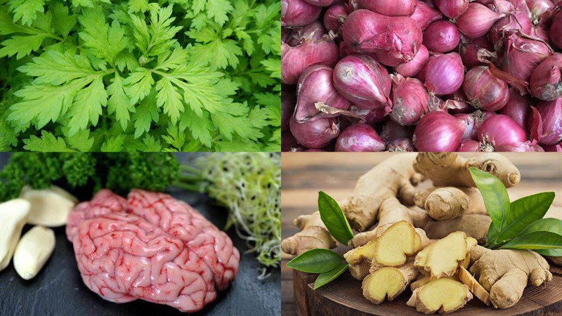 Ingredients for the dish 2 ways to make steamed ginger pig brain and steamed pig brain with mugwort