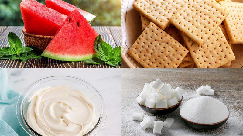 Ingredients for watermelon jelly cheesecake