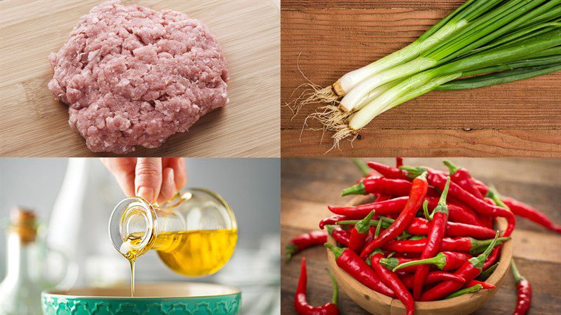 Ingredients for minced meat stir-fried with lemongrass