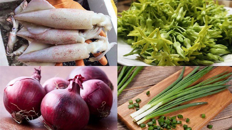 Ingredients for the stir-fried squid with Chinese flower buds dish