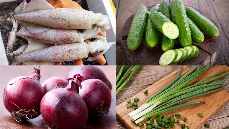 Ingredients for the dish stir-fried squid with cucumber, stir-fried squid with pineapple