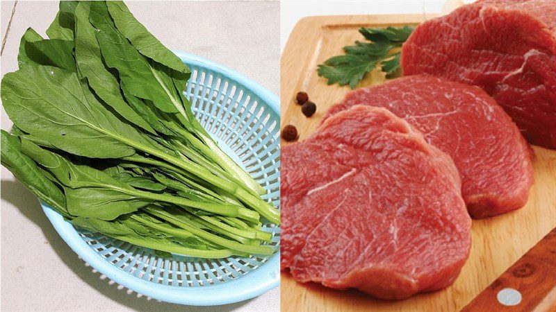 Ingredients for stir-fried mustard greens with beef