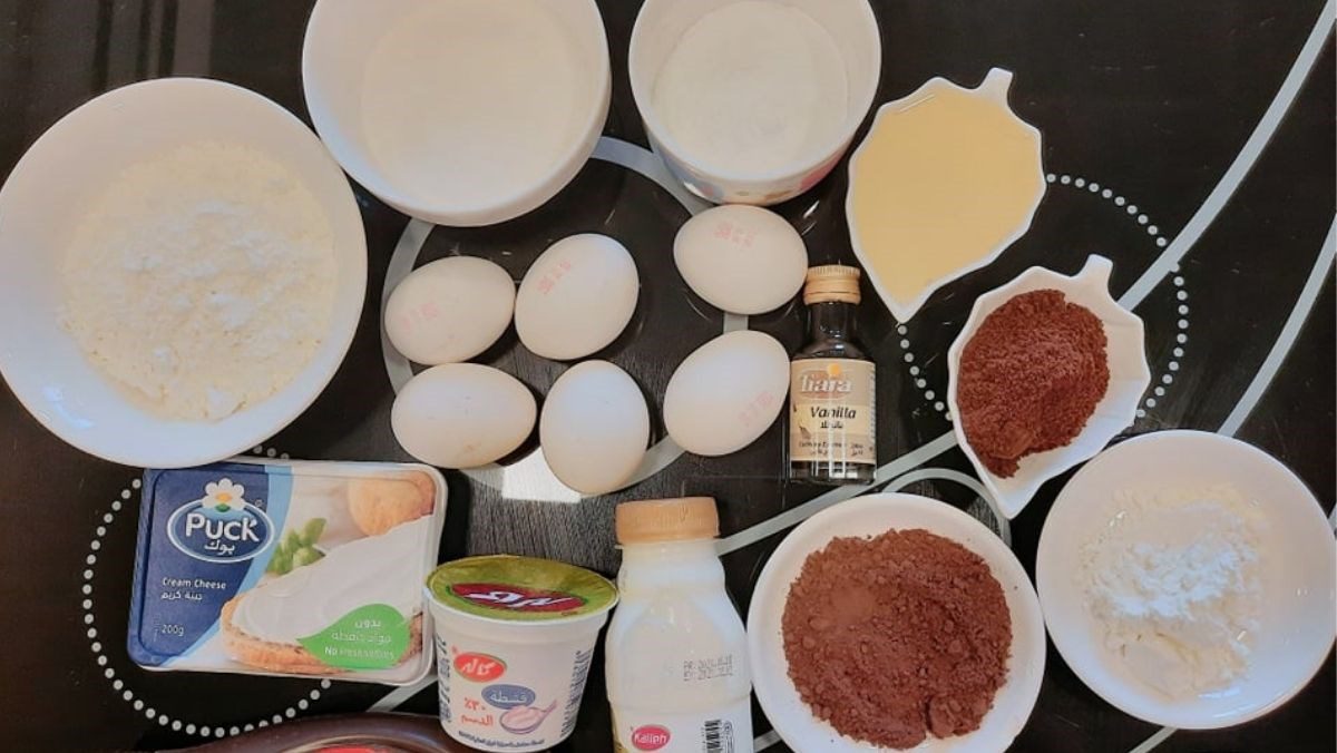 Ingredients for chocolate coffee sponge cake