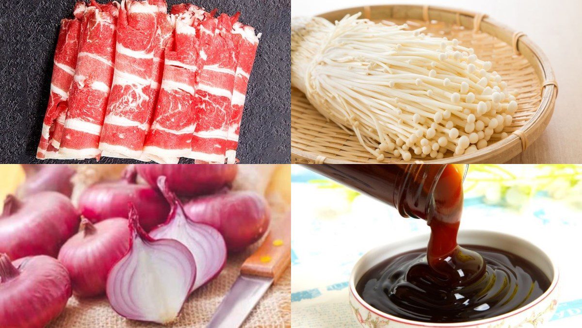 Ingredients for 2 ways to make grilled beef rolled with enoki mushrooms