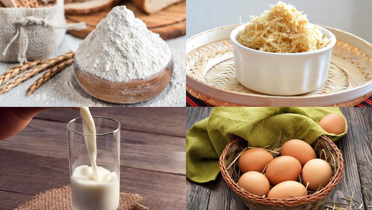 Ingredients for sponge cake with pork floss using an air fryer