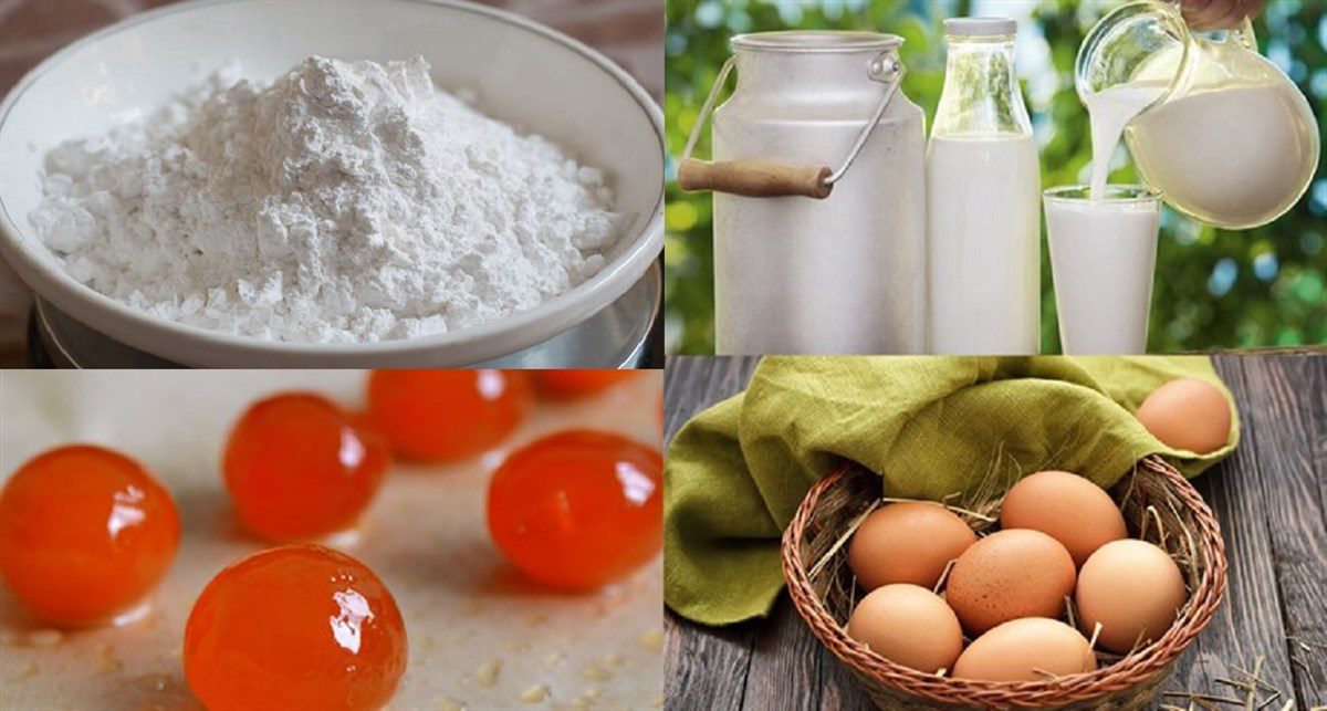 Ingredients for the dish of salted egg sponge cake using pre-mixed flour