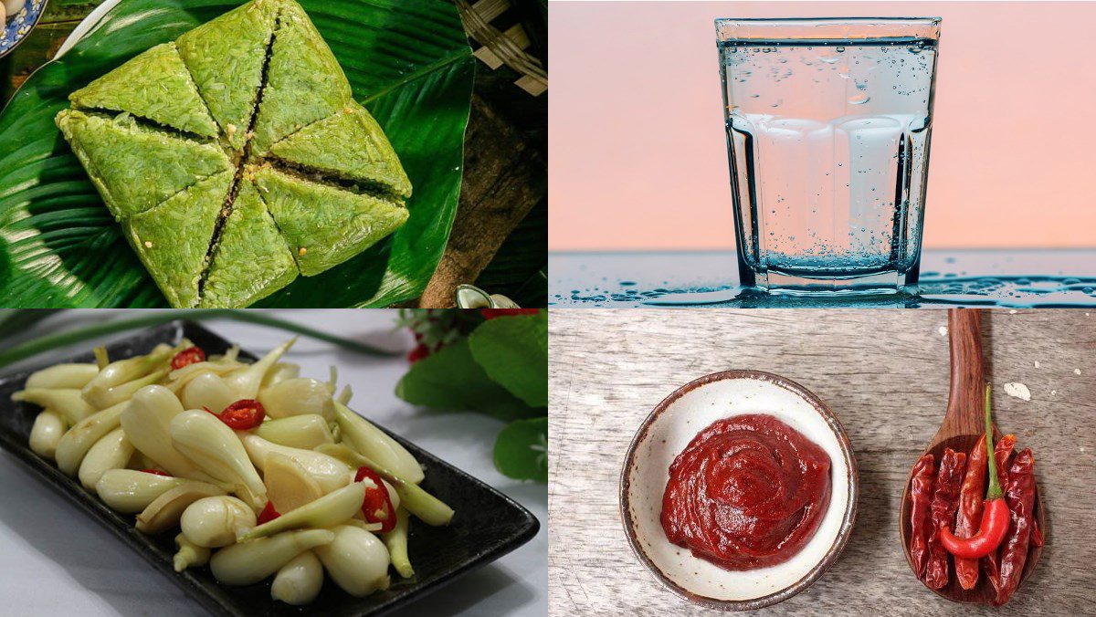 Ingredients for fried bánh chưng with plain water