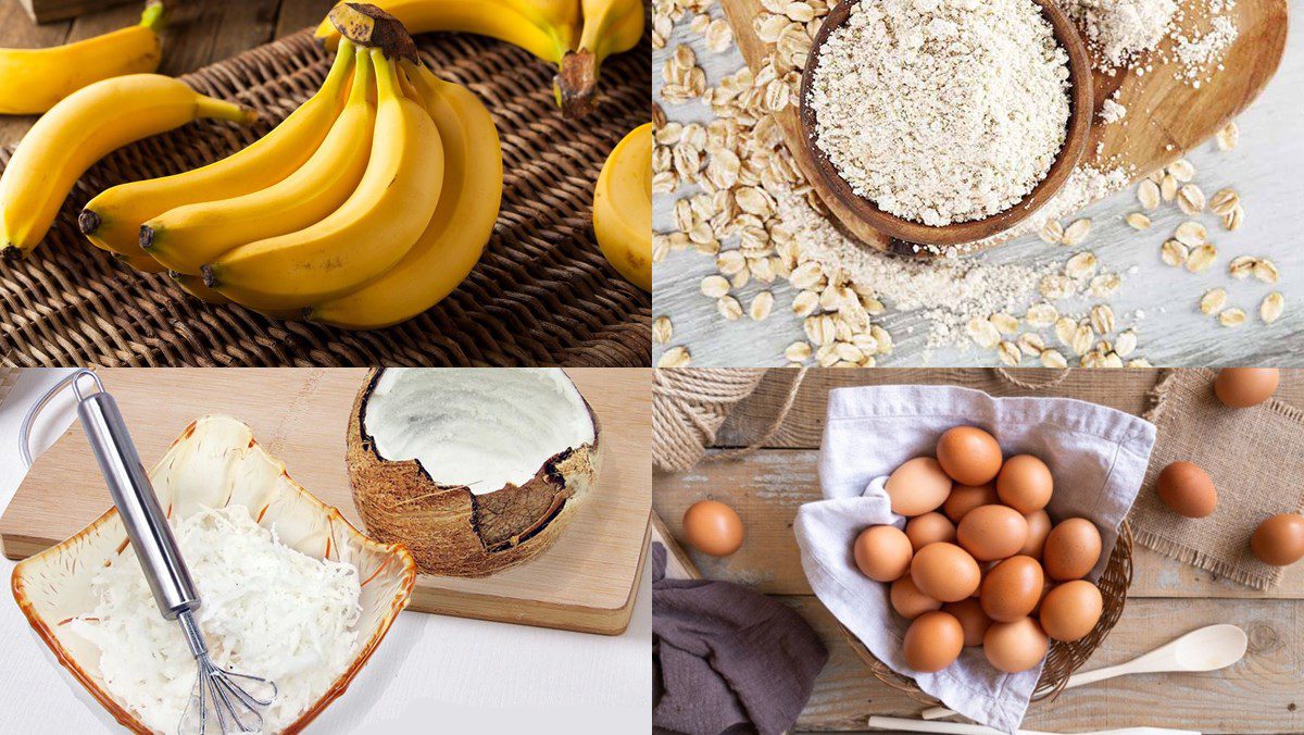 Ingredients for banana oatmeal cake in rice cooker, banana coconut oatmeal cake in rice cooker