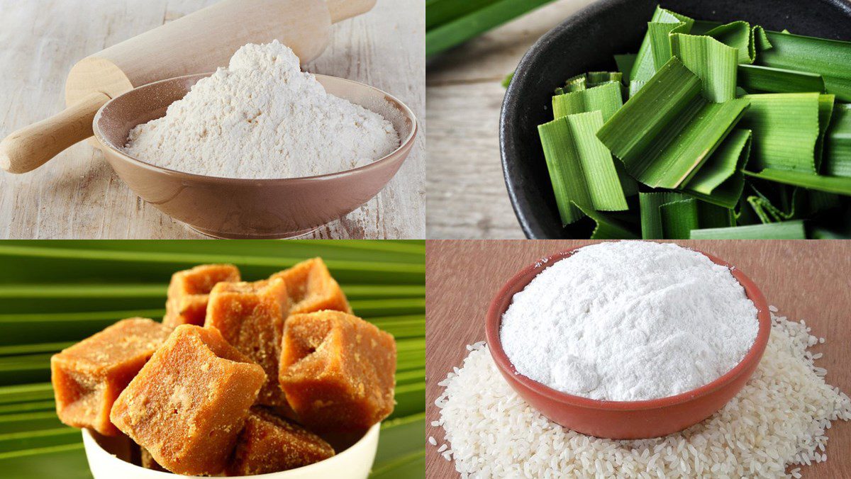 Ingredients for the dish steamed rice cake with pandan leaves - sweet steamed rice cake