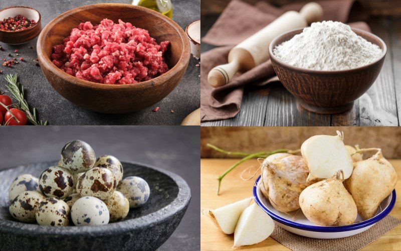 Ingredients for the dish of fried dumplings with meat filling