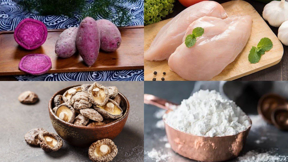 Ingredients for the dish of steamed purple sweet potato cake with savory filling