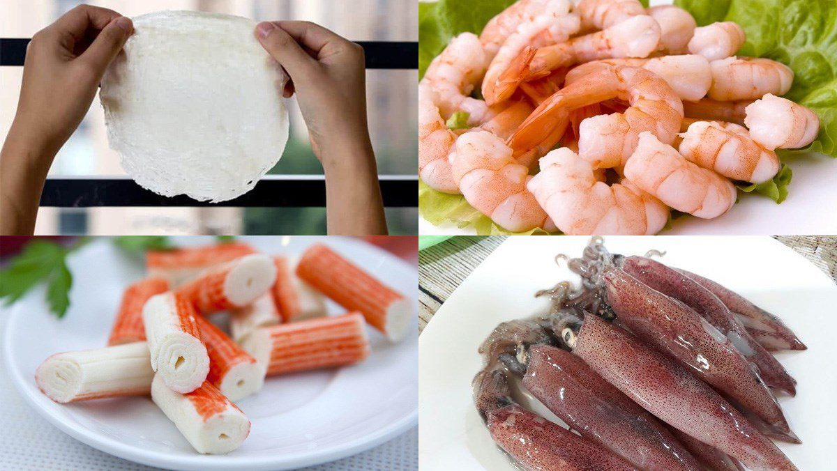 Ingredients for seafood spring rolls