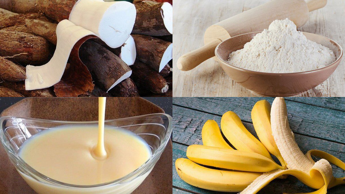 Ingredients for cassava banana cake