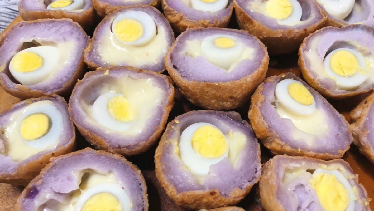 Fried Sweet Potato Cake with Quail Eggs and Cheese