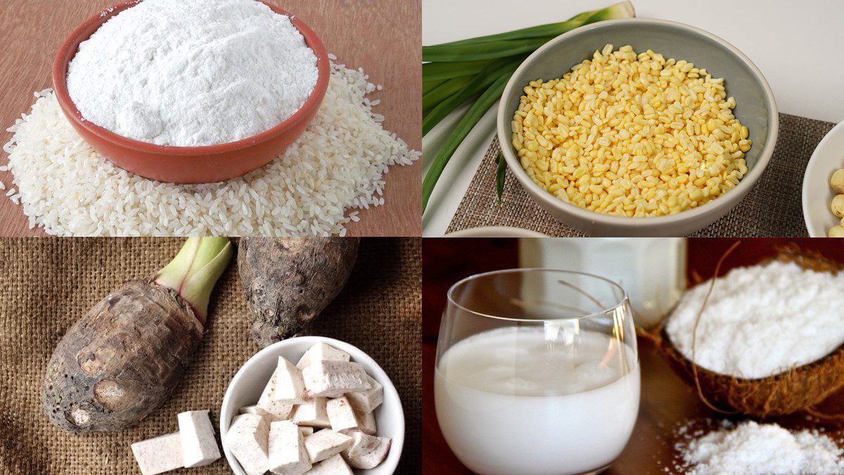 Ingredients for sweet taro cake with mung bean filling