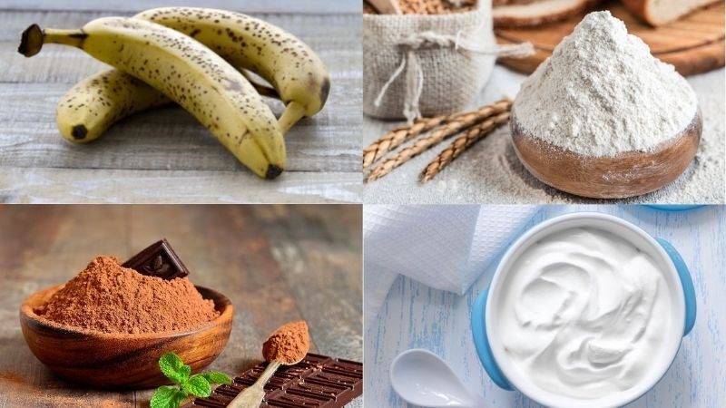 Ingredients for banana bread dish