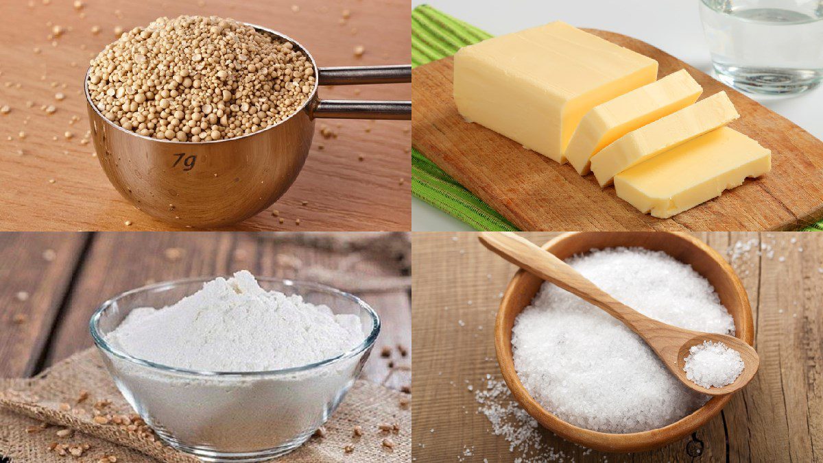 Ingredients for fluffy bread without kneading