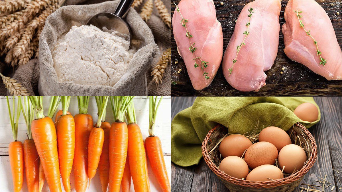 Ingredients for chicken meat stuffed bread